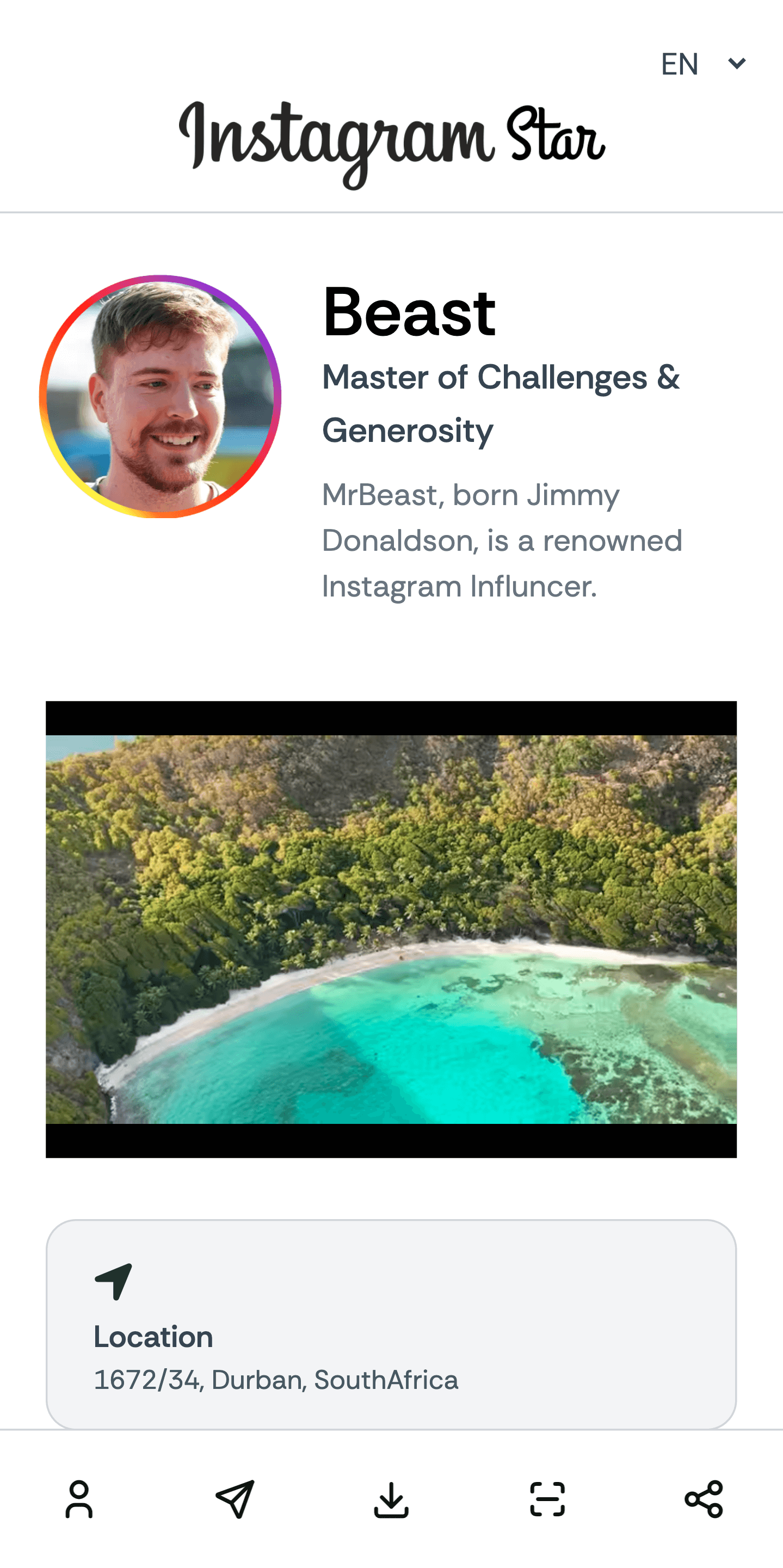 Instagram Influencer vCard theme sample