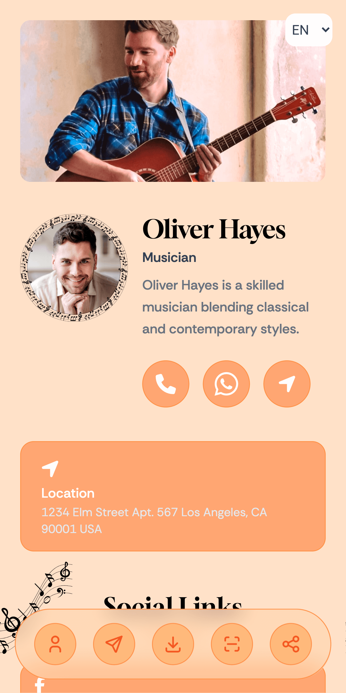 Musician vCard theme sample