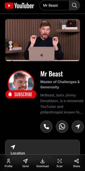 YouTuber vCard theme sample